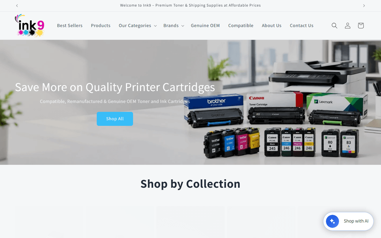 Ink9 Shop website preview
